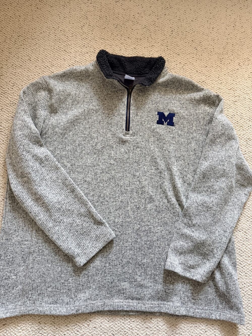Michigan Wolverines Mens 3XL Quarter Zip Sweater Fleece Gray Sherpa Collar Knit
